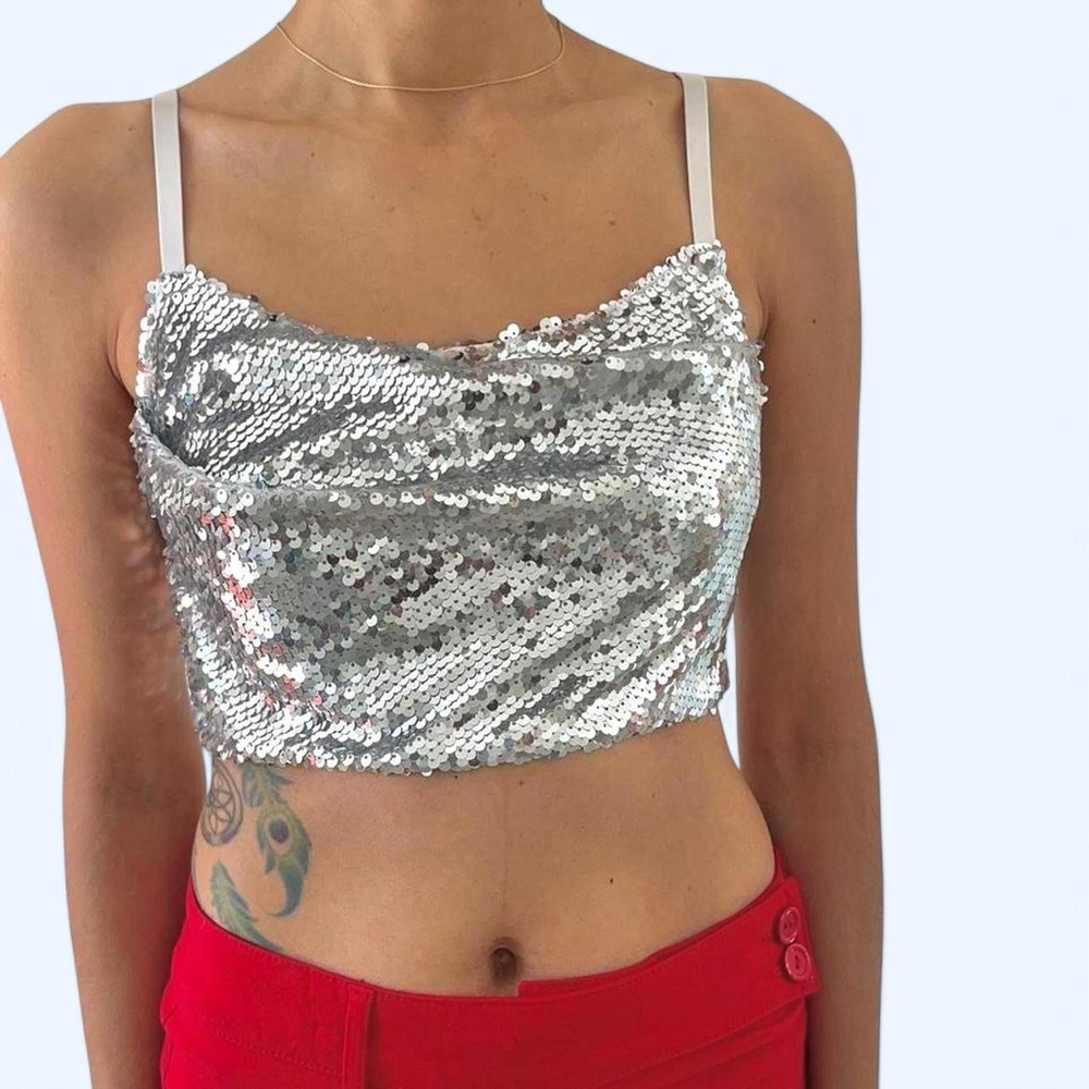 Silver Sequin Crop Top – OHS ✨